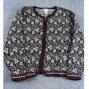 VINTAGE Coldwater Creek Sweater Womens Black Nordic Knit Full Zip Cardigan XL